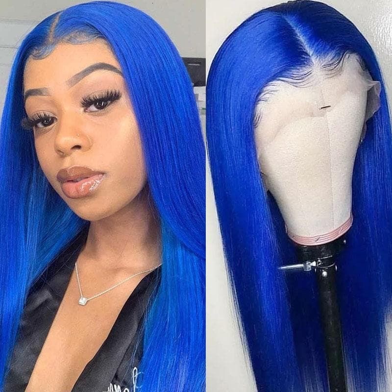 RDY Royal Blue Long Straight Synthetic Lace Front Wig Glueless Natural Haire Bright Colored Hair Frontal Wigs for Women