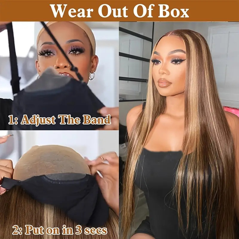 5x5 Highlight Glueless P4/27 Straight Front Human Hair Wigs Pre Cut Honey Blonde Colored 13x6 Lace Frontal Wig