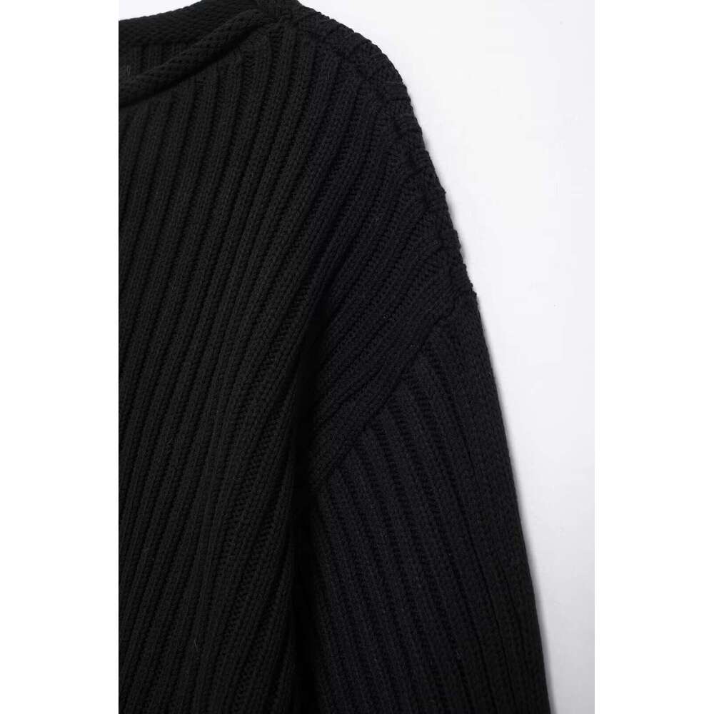 TRAFZA Women Fashion Knitted O-Neck Loose Solid Sweater New 2024 Autumn Winter Casual Stylish Pullover