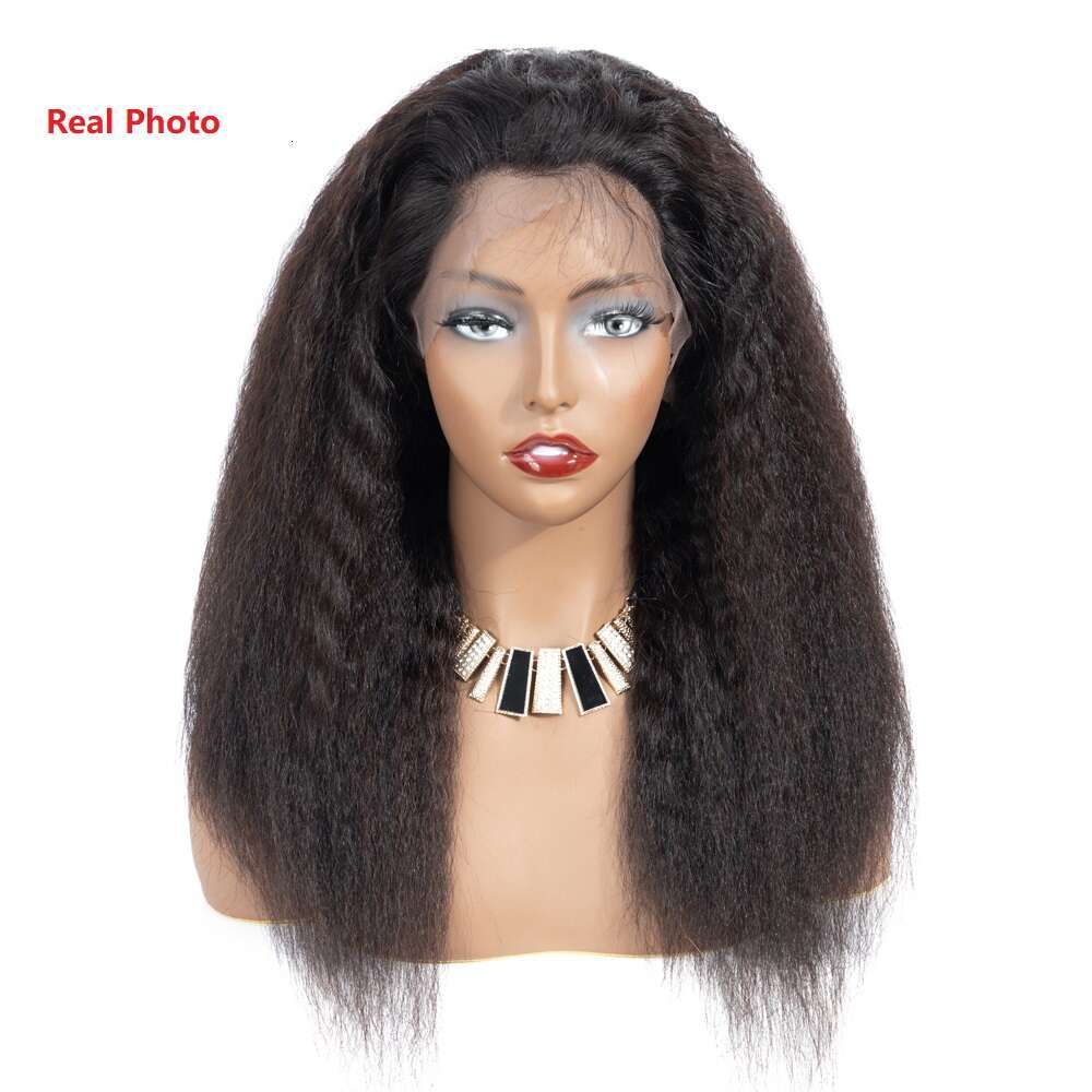 Kinky Straight Human Hair Wigs Lace Frontal Pre Plucked x Front Wig For Woman