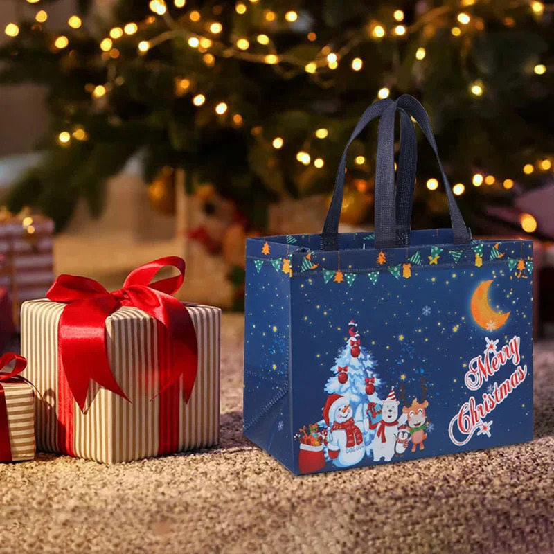 Christmas Gift Bags Santa Claus Elk Snowflake Print Handbag Xmas Gifts Wrapping Supplies Merry Christmas Tote Bags 241025