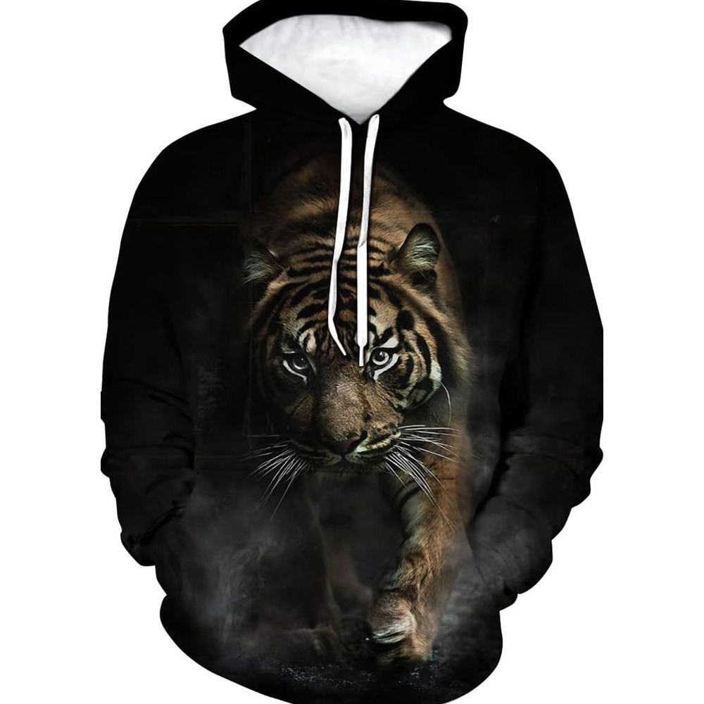 Hoodie for Mens Womens Mens Tiger Hoodie Autumn Winter Long Sleeve Pullover Fantasy Animal Theme Sweatshirt Realistic Graphic Warm and casual