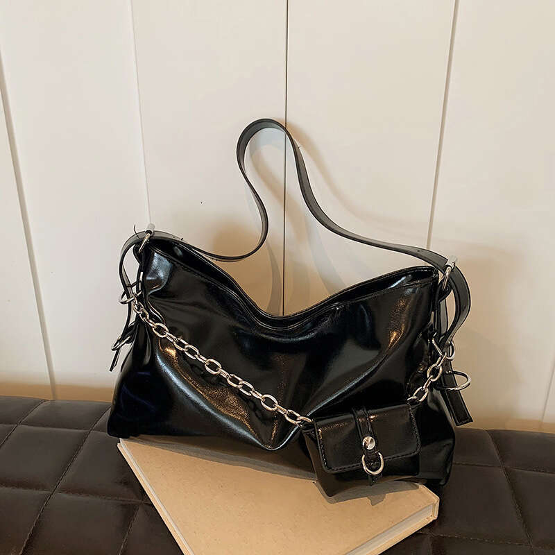 Vintage Black Underarm Women Chain Decorative Shoulder Bag With Mini Purse Large Capacity Shopper Tote Handbags