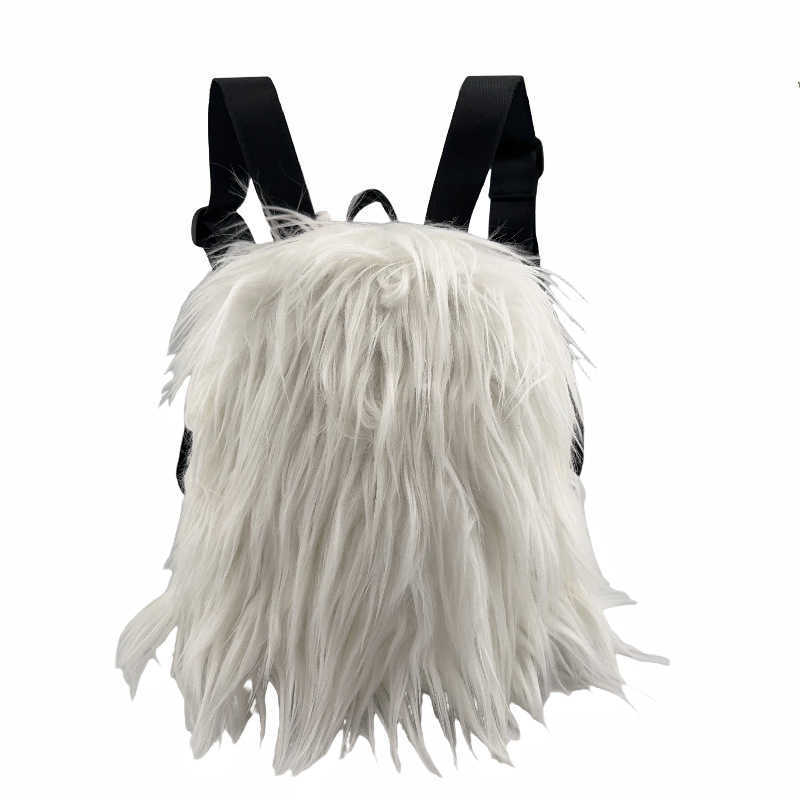 autumn winter long hair adjustable backpack with niche design, plush tassel versatile y2k spicy girl backpack 241015
