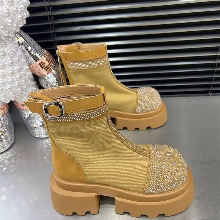 Women Fashion Boots:Thick Sole Increase Height Martin Boots Diamond Design Winter,Black/Beige/Light Tan,Free shipping