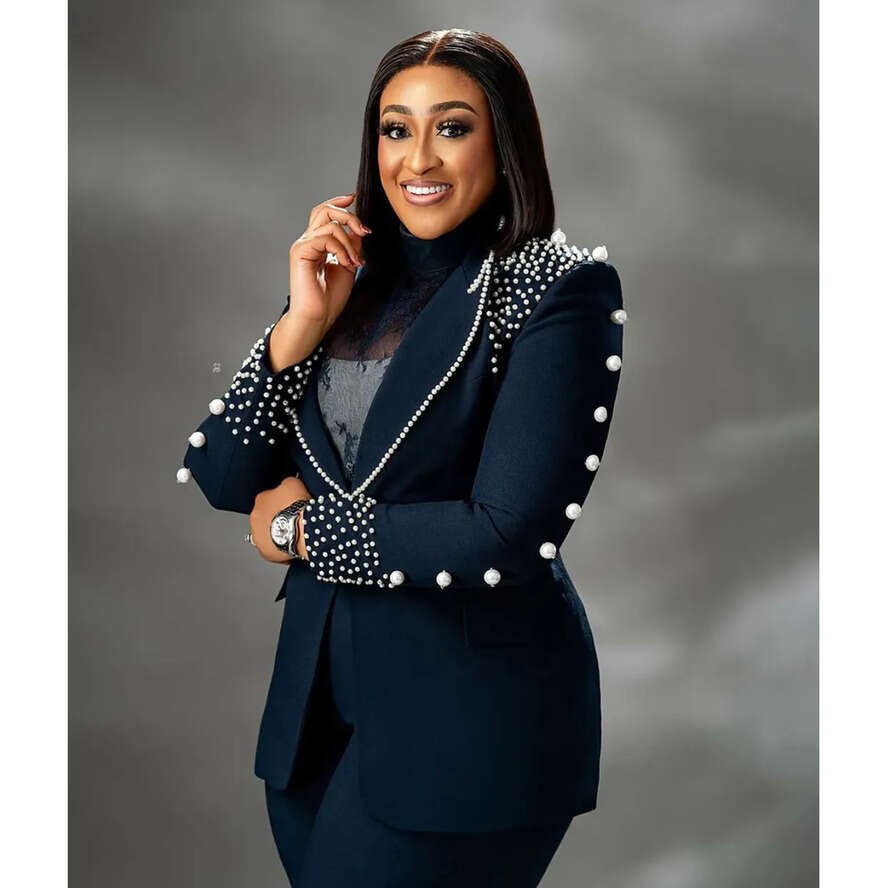 Plus Size Beads Women Pant Suit Slim Fit Pearls Blazer Top Sets Ladies Party Fashion 2 Pieces Custom Made Outfits Bc19514