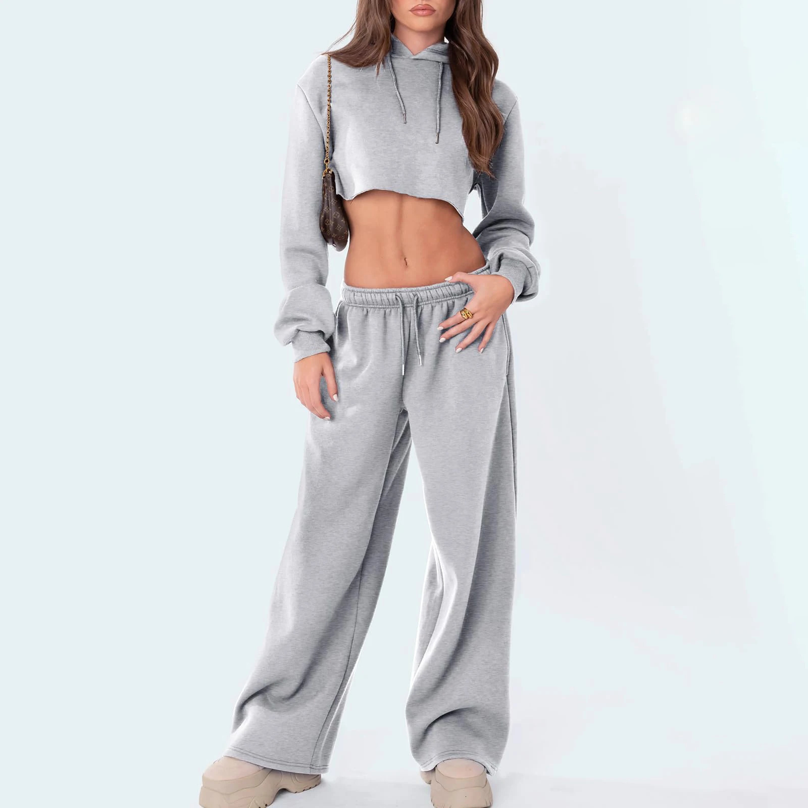 Fashion Womens Casual Pants Joggers Sweatpants Solid Color Drawstring High Waist Wide Leg Trousers Streetwear Outfits 241028