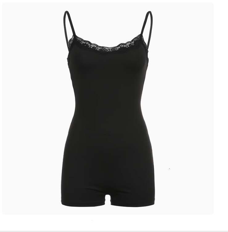 Women's sexy lace patchwork camisole jumpsuit with high waist and low chest, worn as a base shorts