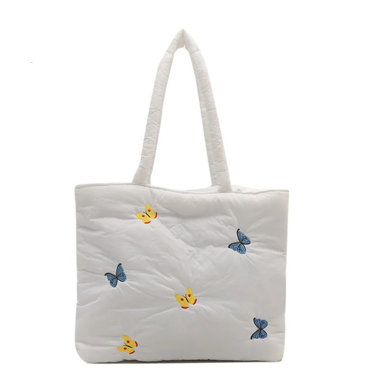 Soft Quilted Womens Purse Tote Underarm Bag Large Capacity Ladies Handbags Butterfly Embroidery Female Shoulder Bag 241025