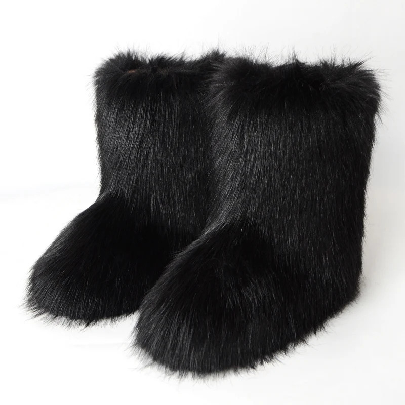 Winter Women Fluffy Faux Fox Fur Boots Woman Plush Warm Snow Boots Footwear Girls Furry Fur Bottes Fashion Winter Shoe 241028