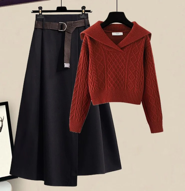 1940s Retro Lazy Style Wool Clothes Autumn Short Person Top Half Skirt Two-piece Set Cotton Material Comfortable Casual Style 241028