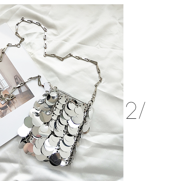 Evening Bags Women's Handbags Retro Punk Metal Sequin Weave Handmade Shoulder Fashion Silver Color Chain Crossbody Underarm Handbag