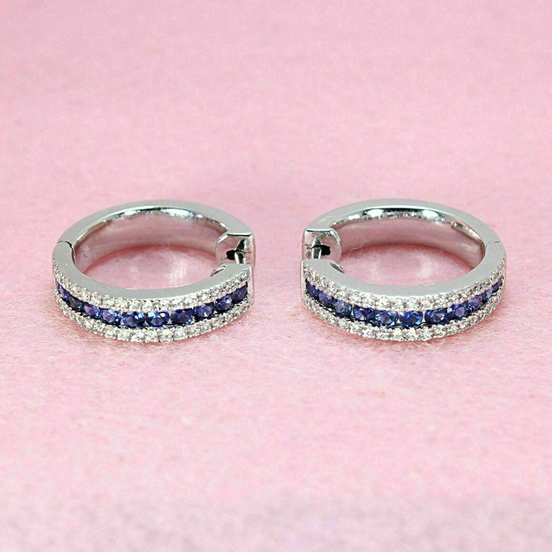 Classic Sapphire Earrings Women 925 Sterling Silver Zircon Crystal Earrings Fashion Round Diamond Princess Earrings Luxury Wedding Jewelry