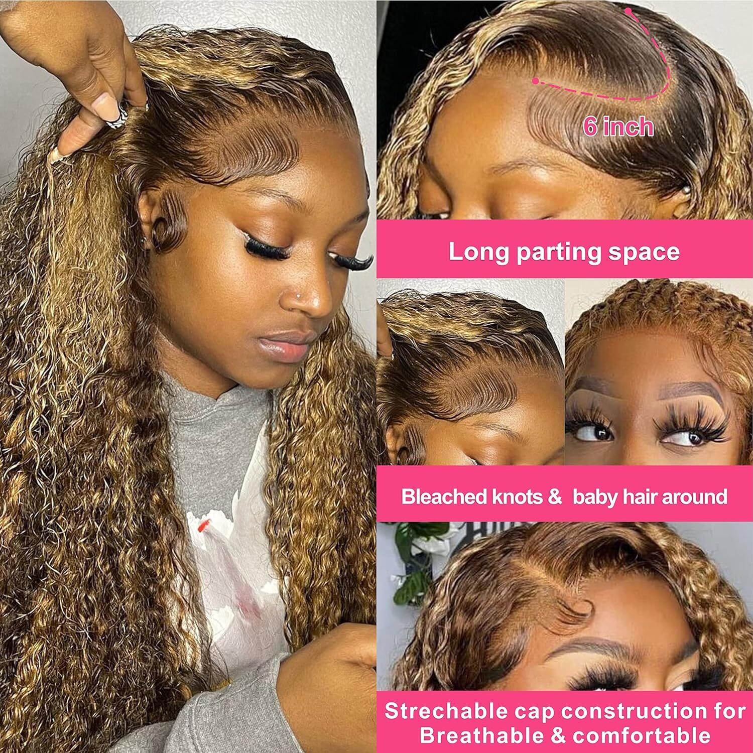 Highlight Human Hair Wigs 13x4 Deep Curly Ombre Colored Honey Blonde Water Wave 13x6 Lace Frontal Wig
