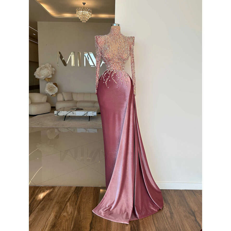 New Column Prom High Neck Capped Long Sleeve Or Length Lace Appliques Beaded Celebrity Evening Dresses Plus Size Custom Made L24658 0508