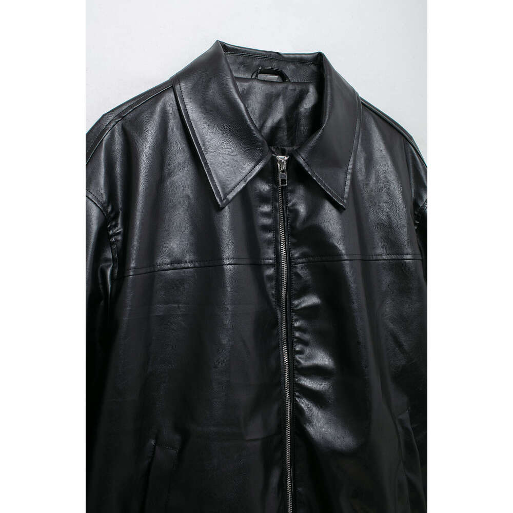 TRAFZA Women Fashion Vintage PU Leather Zipper Pockets Ed Jacket New 2024 Autumn Winter Pilot Commuter Loose Coat
