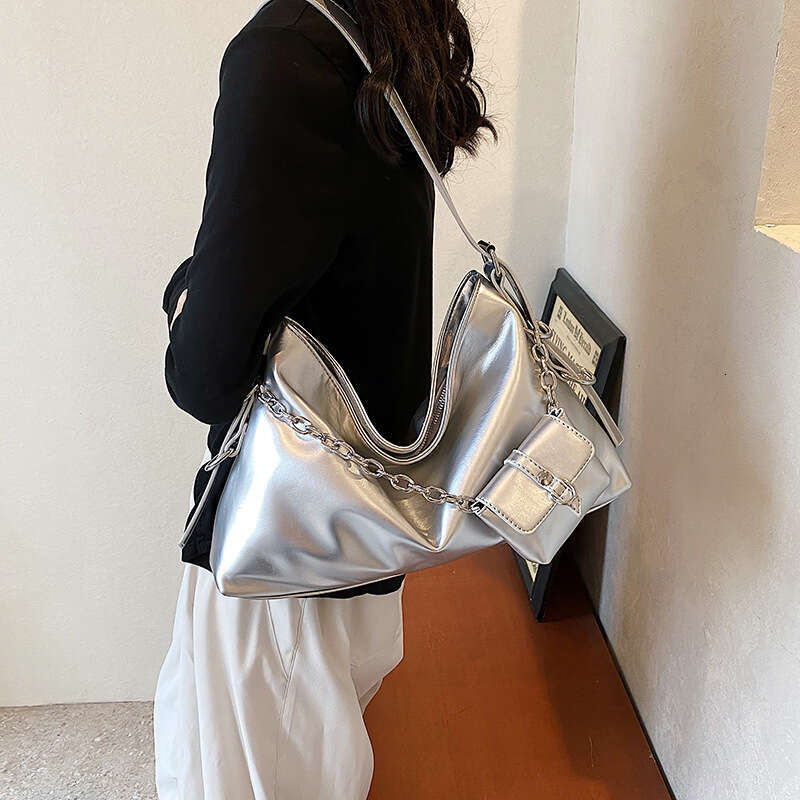 Vintage Black Underarm Women Chain Decorative Shoulder Bag With Mini Purse Large Capacity Shopper Tote Handbags