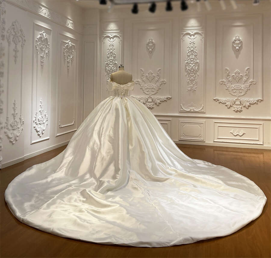 Off The Shoulder Simple With Glass Beading Bridal Stain Ball Gown Wedding Dress
