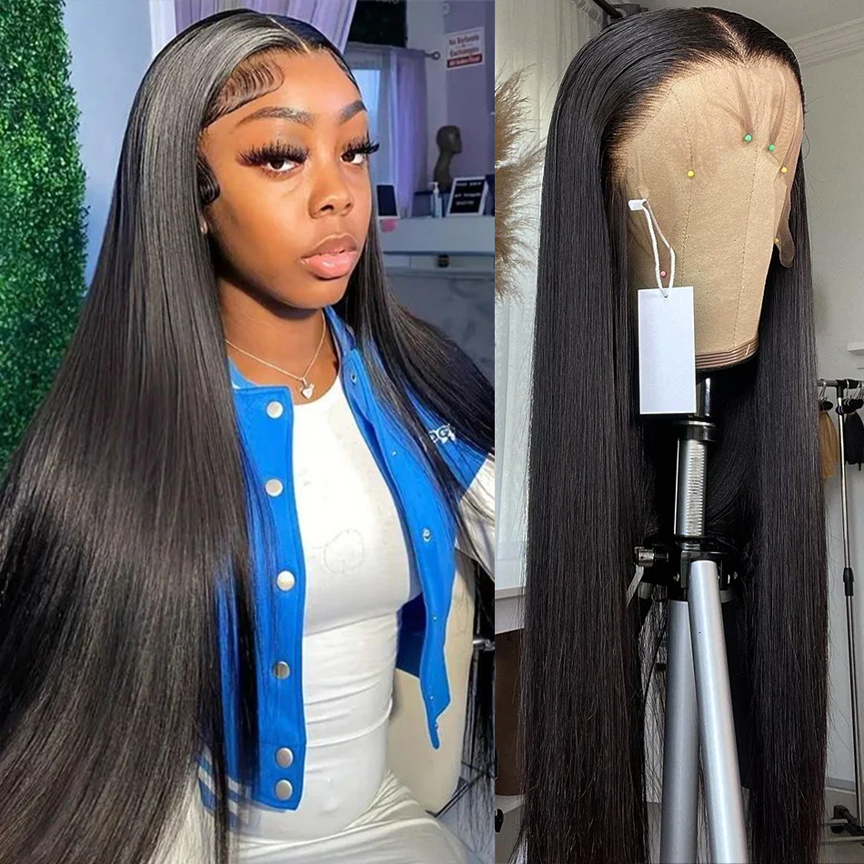 Straight Frontal 30 32 Inch Brazilian Remy 13X4 13X6 Glueless Transparent Lace Front Human Hair Wig For Women 200%
