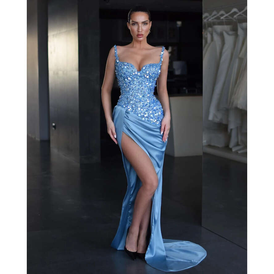 Mermaid Prom Dresses Sequins Spaghetti Evening Split Formal Long Special Ocn Party Dress 0516