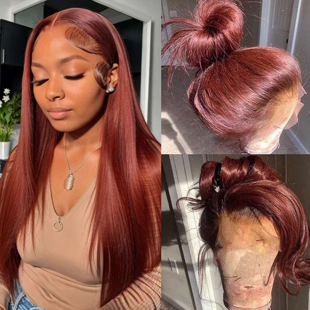 Reddish Brown Straight x Hd Lace Frontal Human Hair Wig Pre Plucked Brazilian Wigs For Women