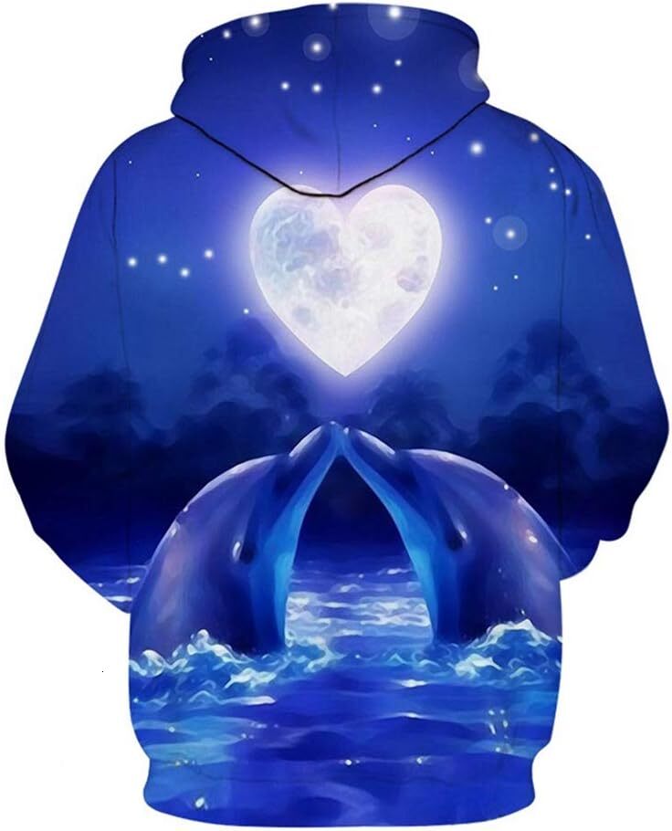 Hoodie for Mens Womens Novelty Dolphin Print Hoodie Animal Hoodies Sweatshirt Pullover for Men Women Graphic Hoodies sweatshirt Pullover Long Sleeve c