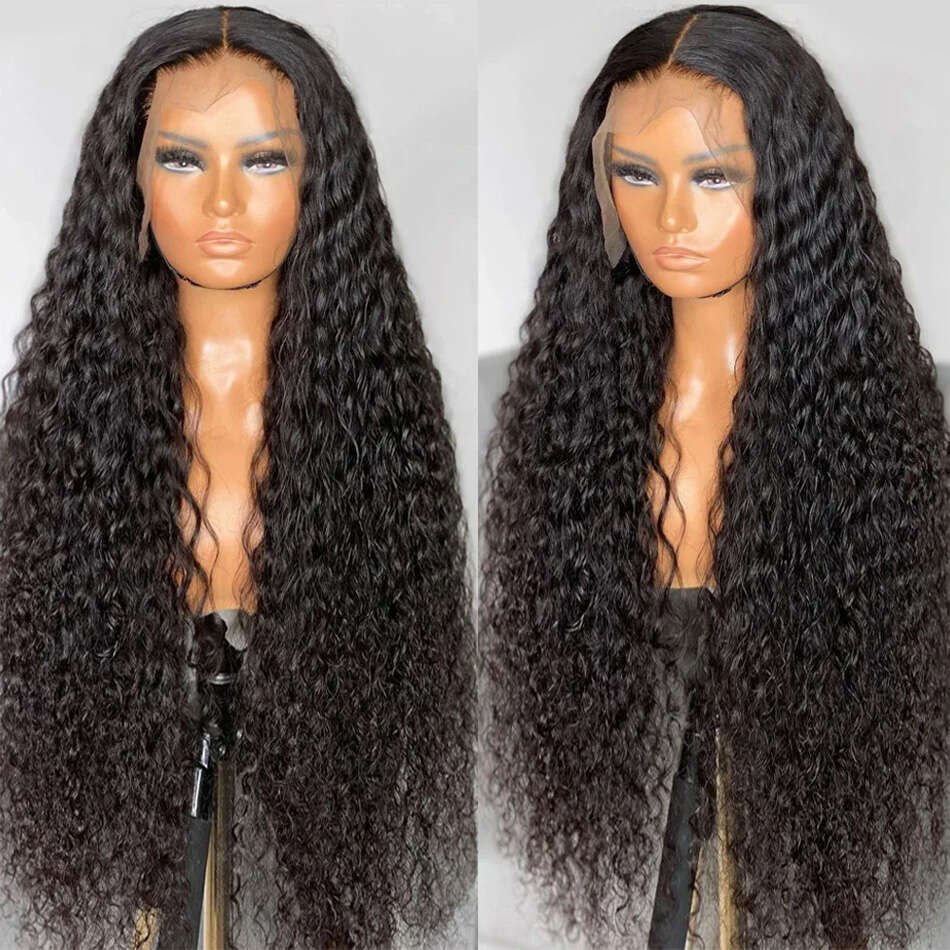 x Glueless Wig Deep Wave Lace Frontal Human Hair Inch Curly natural black Front Wigs For Women