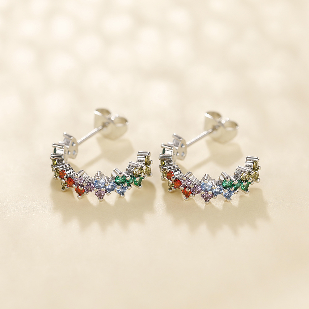 Creative Curved Colored Zirconia Earrings 925 Sterling Silver Women's Geometric Diamond Earrings Classic White Gold Crystal Earrings Luxury Weddi
