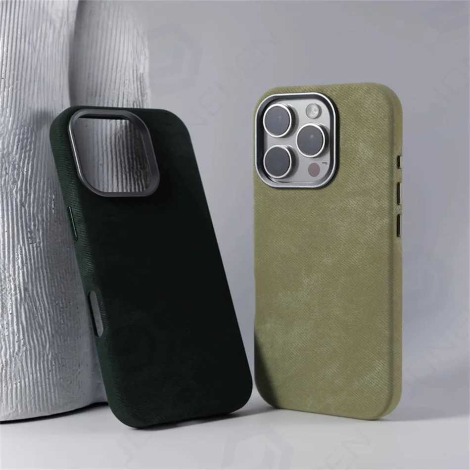Luxury Fiber Leather For Phone Case For iPhone 16 15 14 13 12 Pro Max Plus Magnetic Wireless Charging Shockproof CoverLX241028