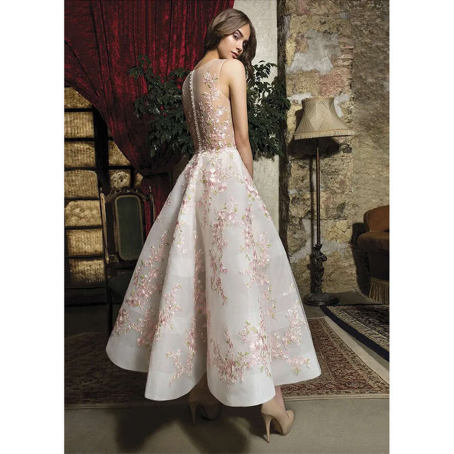 Fabulous Pink Ral Prom Dresses Appliqued Sheer Jewel Neck A E Short Formal Evening Gowns Buttons Back Ankle Length Homecoming Dress 0509