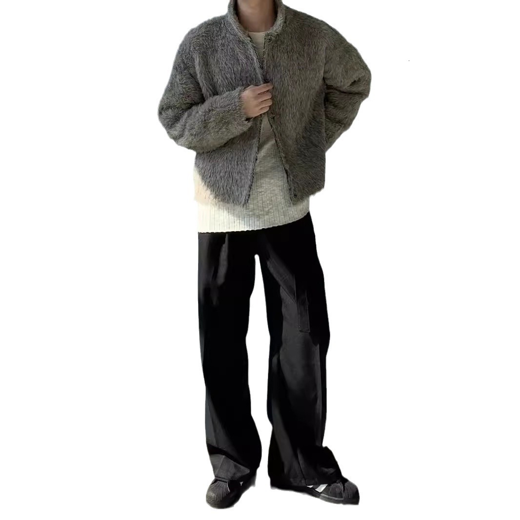 2024 New Designer Korean Short Street Fashion Brand Jacket High Sense Collar Knitted Sweater for Men