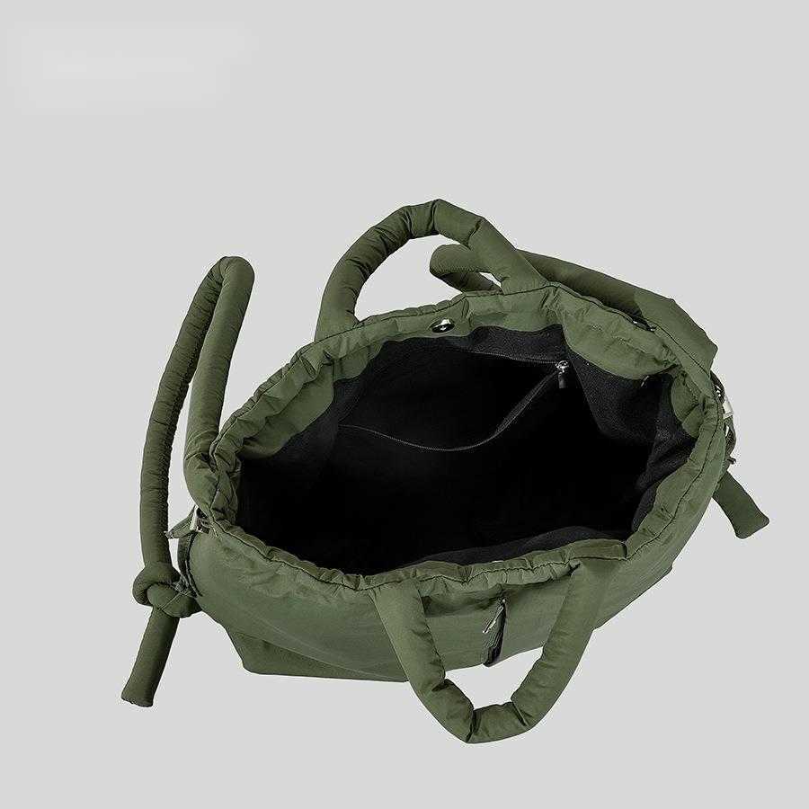 nylon fabric drawstring backpack women large capacity lightweight dual-purpose single shoulder bag, soft cotton clip handbag 241015
