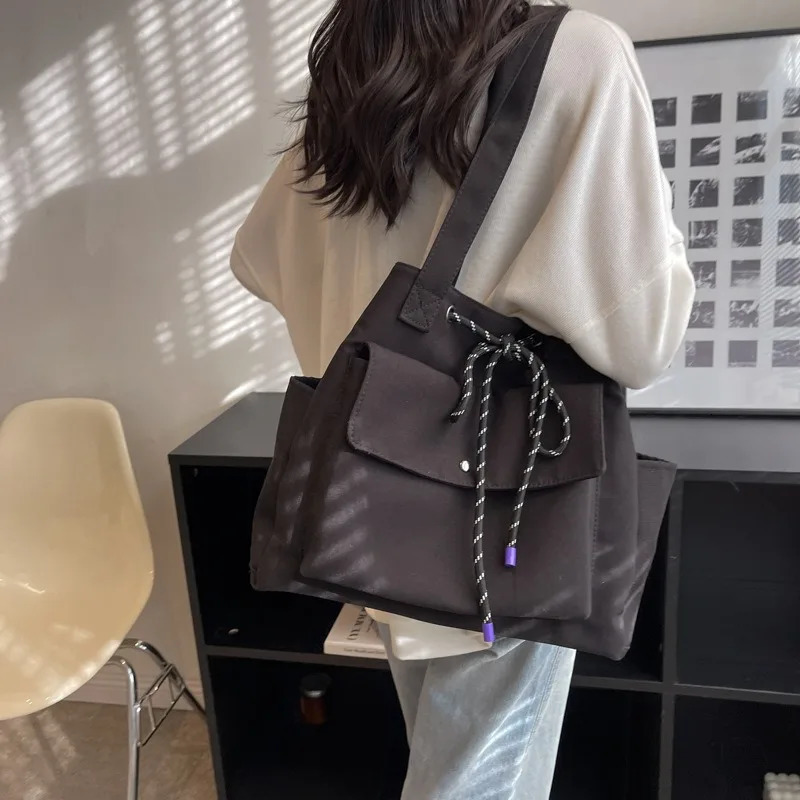 Large Capacity Canvas Tote Bag for Womens Versatile Instagram College Student Class Shoulder Bag 241025