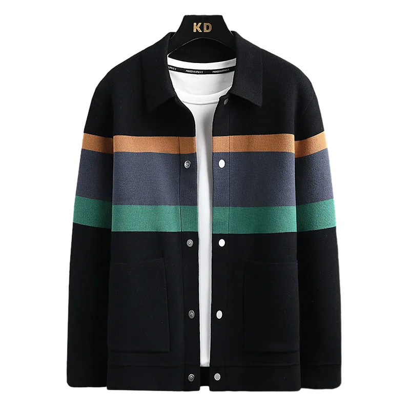 2024 Spring and Autumn Business Casual Cardigan Sweater Mens Fashion Versatile Long sleeved Knitted Coat 241024