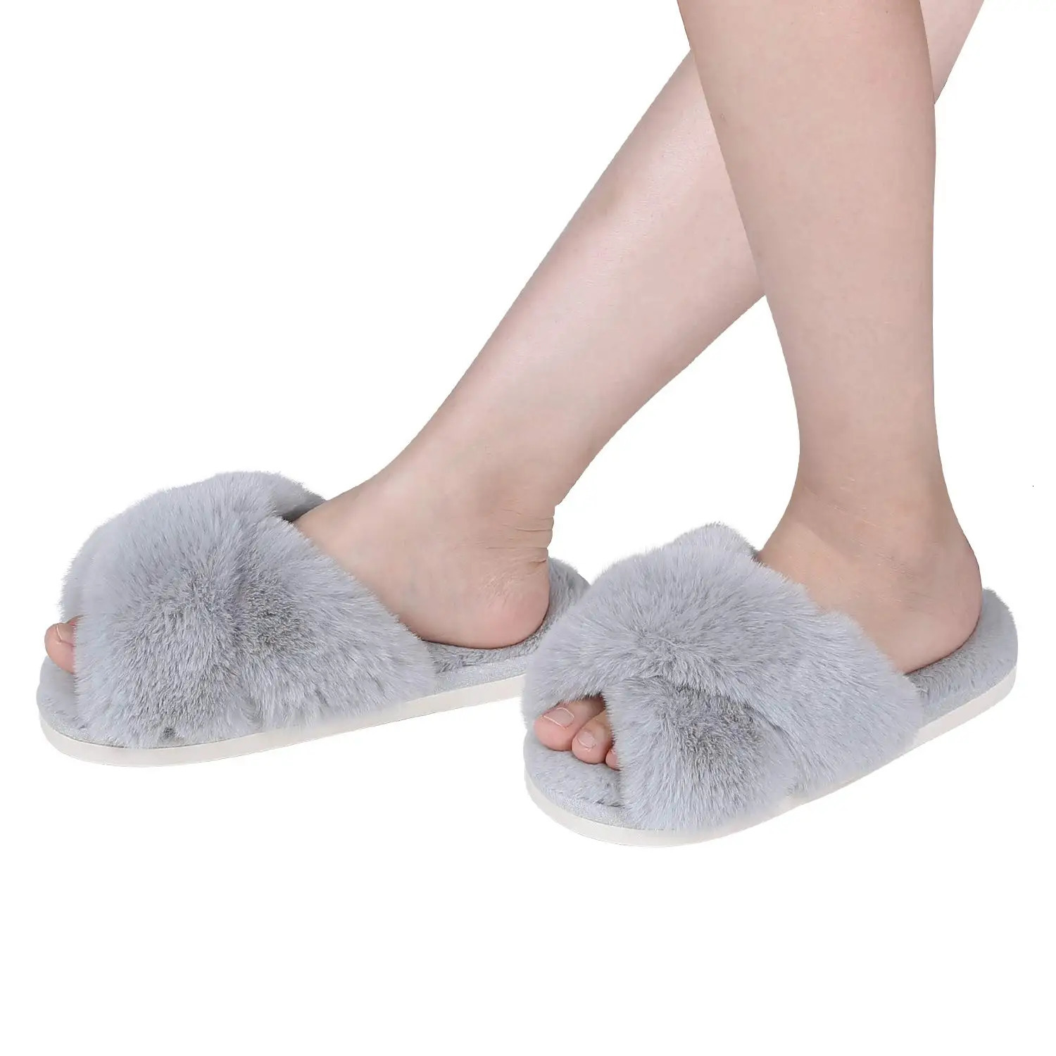 Pallene Furry Home Slippers For Women Fashion Warm Open Toe Fuzzy Slides Casual Comfort Bedroom Fur Slippers Indoor Flat Shoes 241025