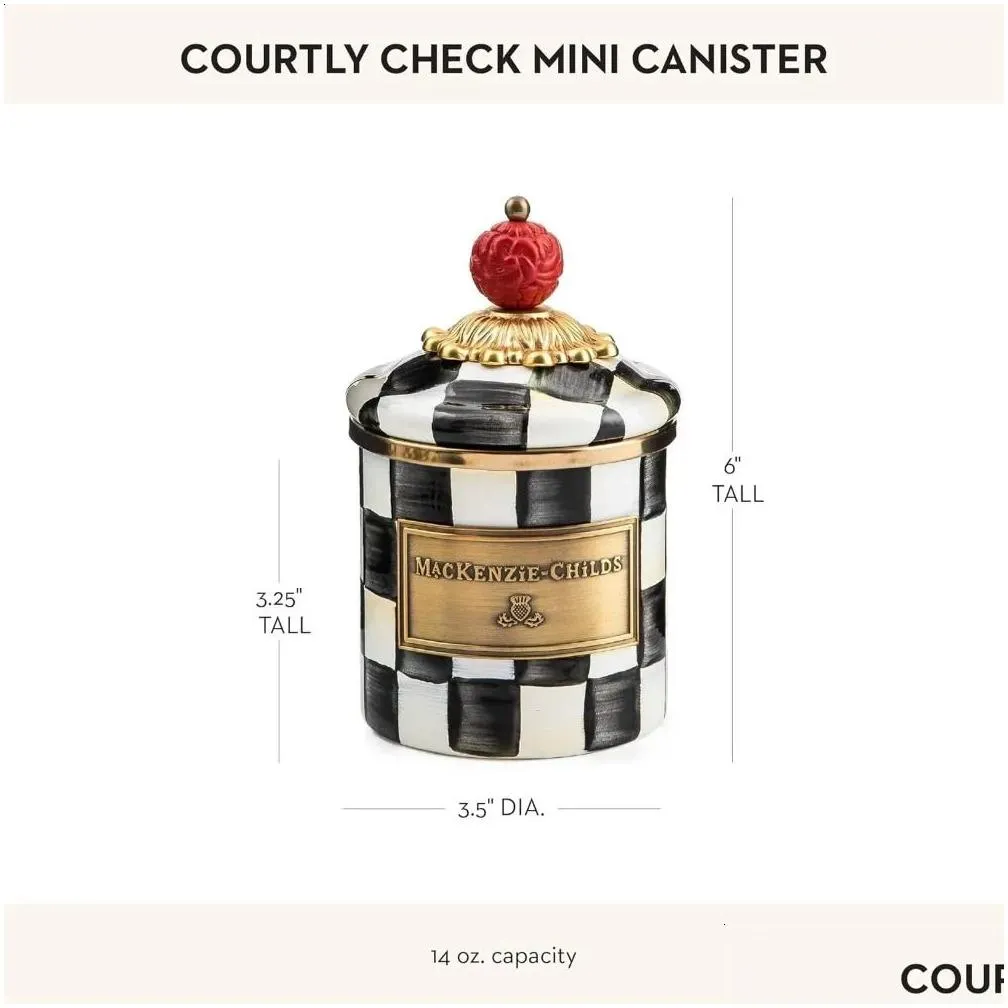Storage Bottles Jars Courtly Check Enamel Canister Black-And-White Kitchen Container With Lid Mini 240820 Drop Delivery Home Garden Ho Otskb dpt990