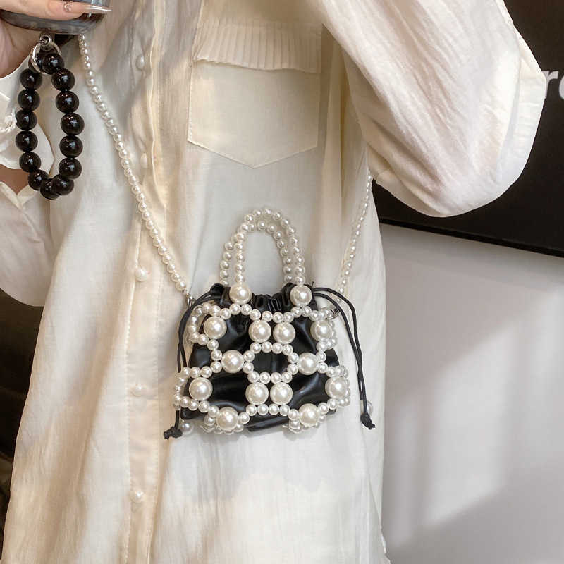 CMM Summer Small Bag New Small Fragrance Pearl Single Shoulder Womens Single Shoulder Crossbody Hollow Woven Bag Trend