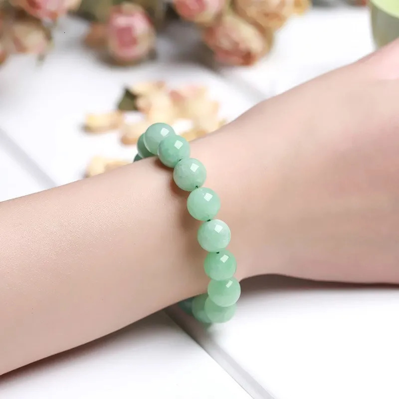 JD Natural Stone Myanmar Green Jade Beaded Bracelet Round Chalcedony Buddha Bead Yoga Bangles Energy Healing Jewelry Gift 241028