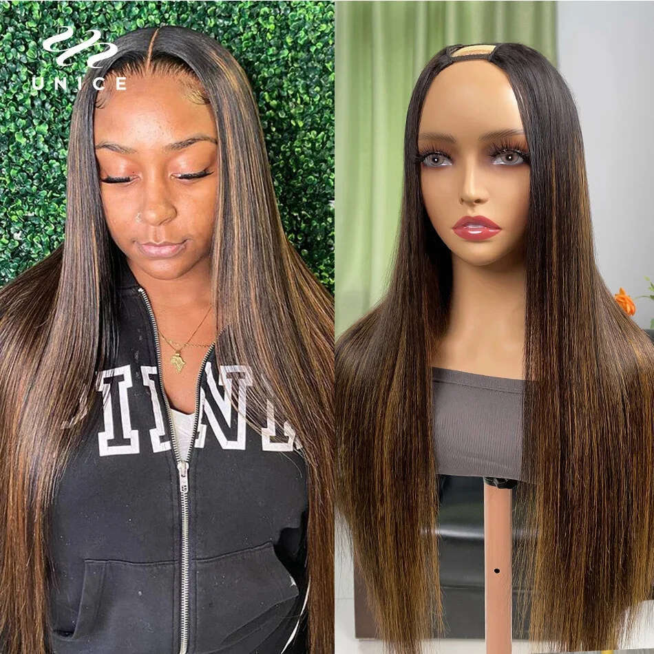 Unice Highlight Straight U Part Wig FB Color Human Hair Wigs Brazilian Mini Leave Out Easy Blend