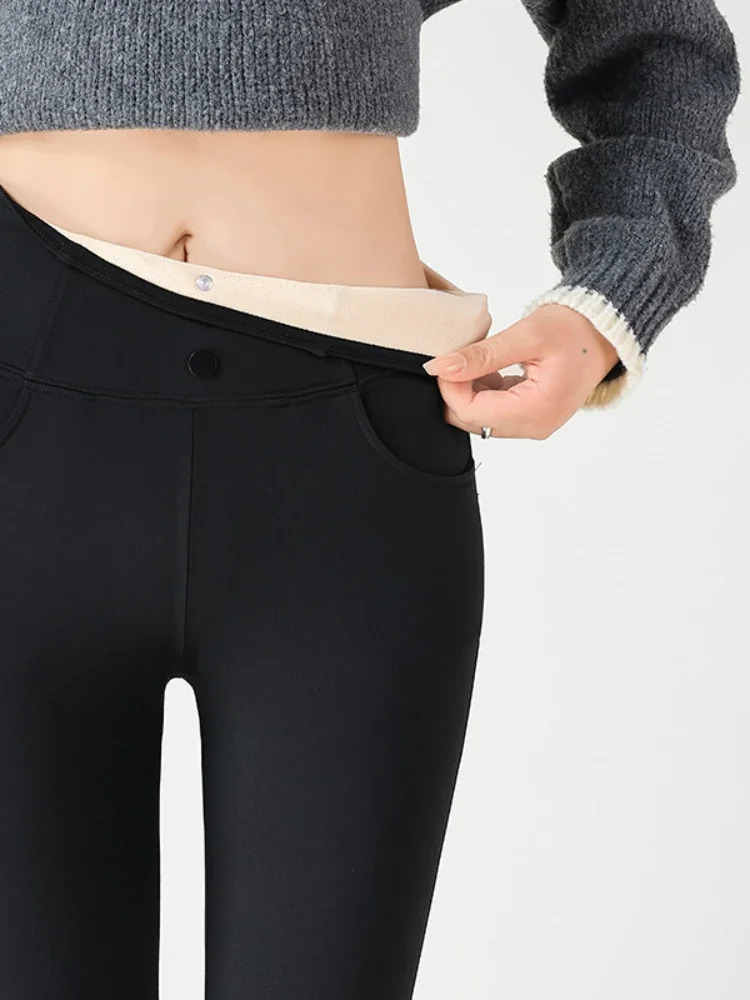 Black Pocket Womens Clothing Long Legs Velvet Autumn Tight Wool High Waist Pencil Pants Womens Sexy Winter Long Legs 241028