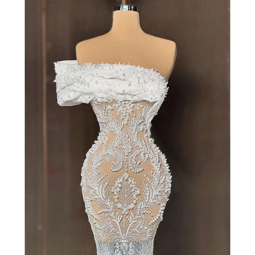 Mermaid Sexy Prom Sleeveless Bateau One Shoulder D Lace Hollow Appliques Pearls Beaded Or Length Celebrity Formal Evening Dresses Plus Size Custom Mad
