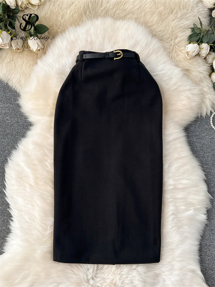Singreiny Temperment Women OL Skirt Solid Zipper Strap Fashion High Street Korean Style Fashion Basic Slimming Skirt 241028
