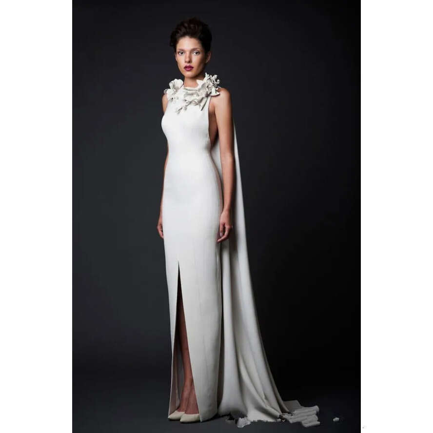 Jabotian Krikor Sheath Evening Dresses Paolo Sebastian Front Split Or Length Jewel Neck Formal Wear Prom Party Gown Robe De Soiree