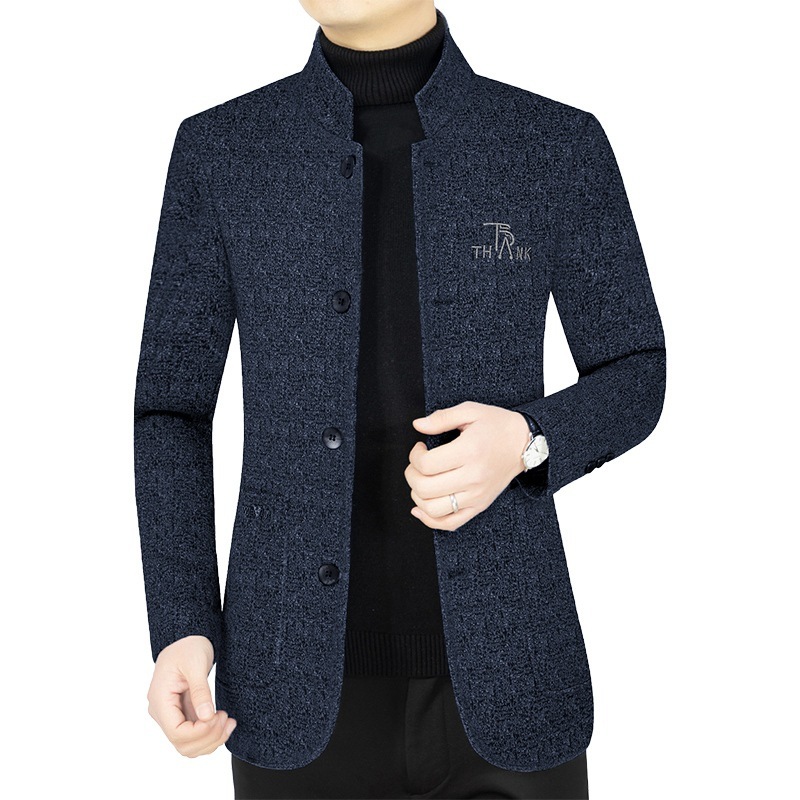 Cotton 2024 autumn and winter new designer series stand collar middle-aged men's wool jacket casual top high-end jacket