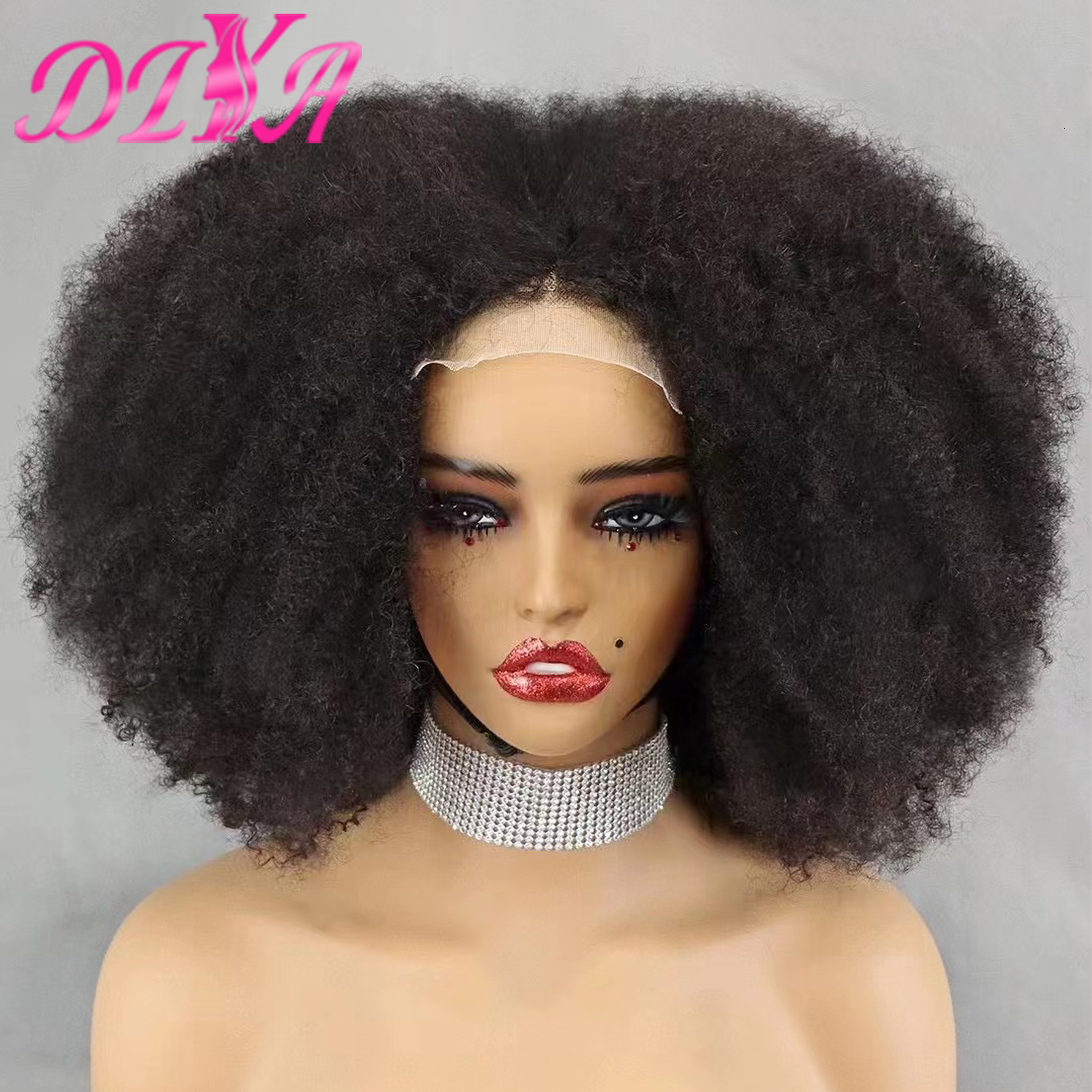 Natural Black 4x4 Lace Closure 300% Density Afro Kinky Human Hair Wigs for African Balck Women 12 14 16 Inches Short Bob Wig