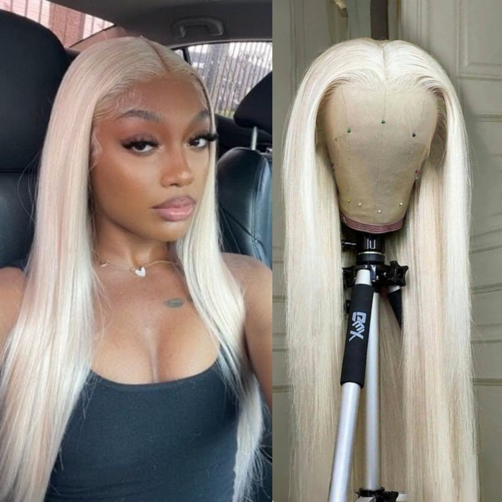 Platinum Blonde Long Straight Synthetic Front Wig Light White Blond Colored Hair 13X4 Lace Frontal Wigs for Women Party