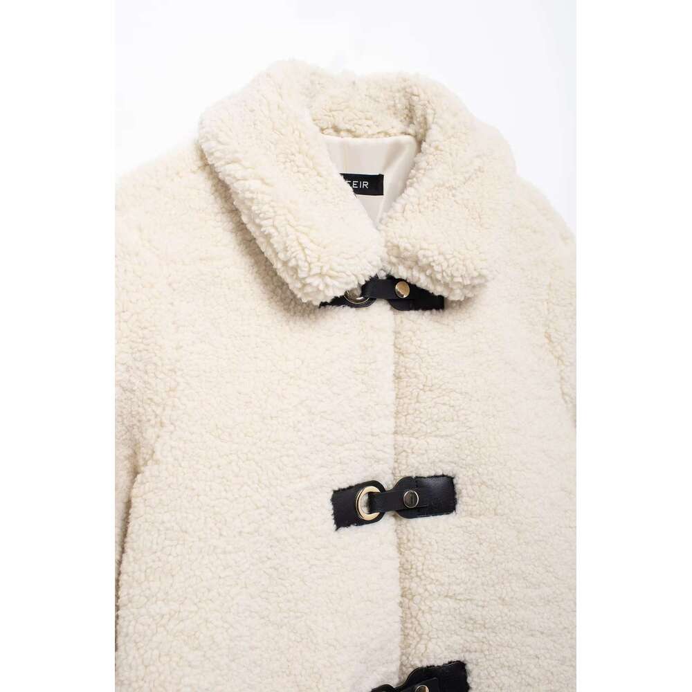 TRAFZA Women Fall Winter Exterior Lapel Buttons Vintage Fleece New 2024 Fashion Casual High Street Coat