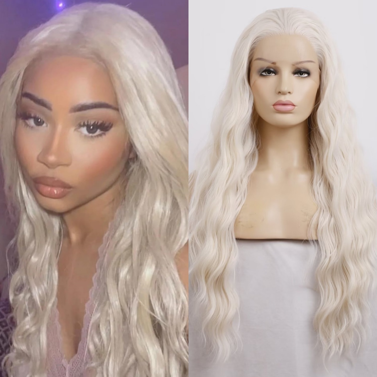 RDY Platinum Blonde Deep Wave Long Curly Synthetic Lace Front Wig Glueless White Blond Hair Frontal Wigs for Women Daily
