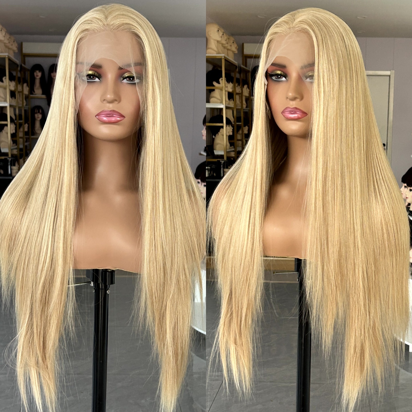 Highlights Long Straight Synthetic Lace Front Wig Honey Blonde Colored Hair 13X4 Frontal Wigs for Women Party Cosplay
