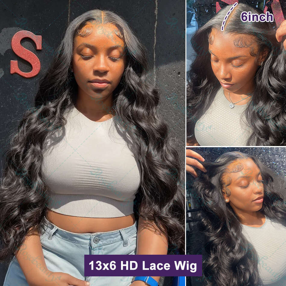 Inch Water Wave HD Lace Frontal Human Hair Wigs Transparent x Body Front Wig Pre Plucked For Women